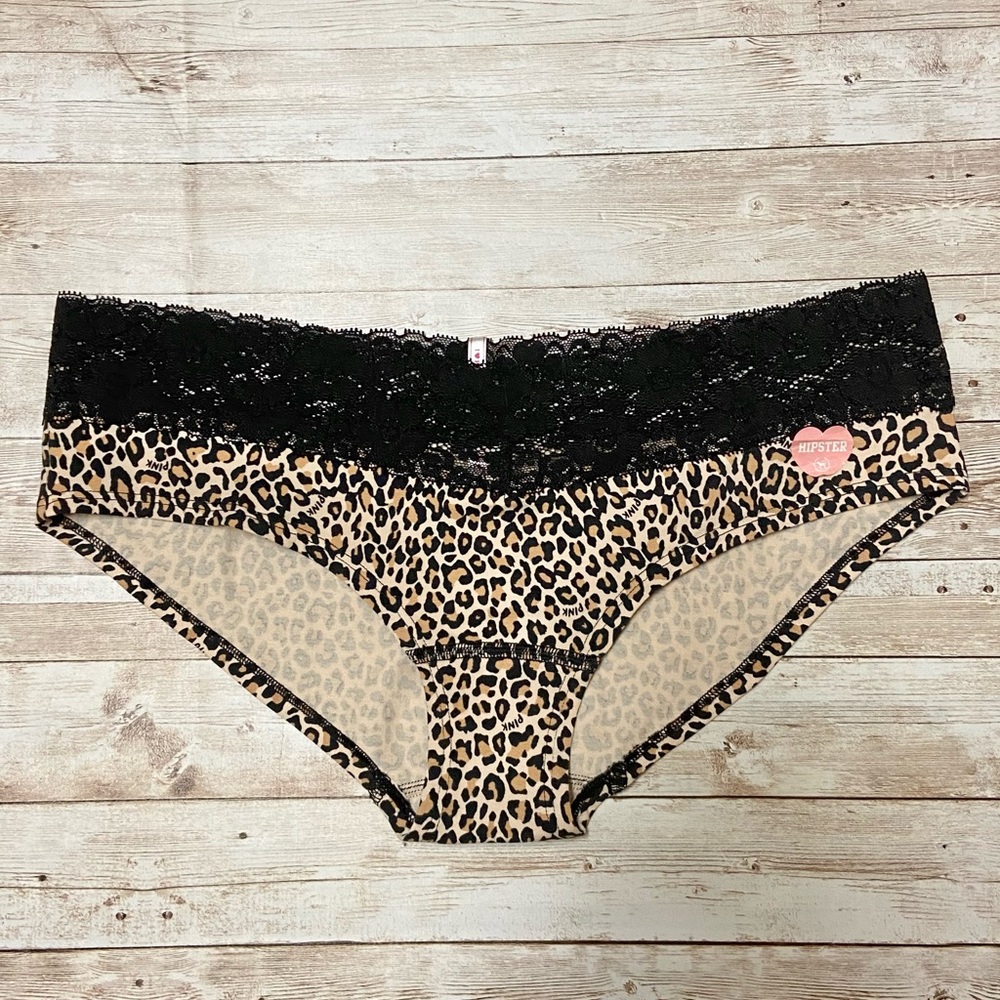 RARE PINK VS LEOPARD LOGO EXTRA LOW RISE HIPSTER PANTY